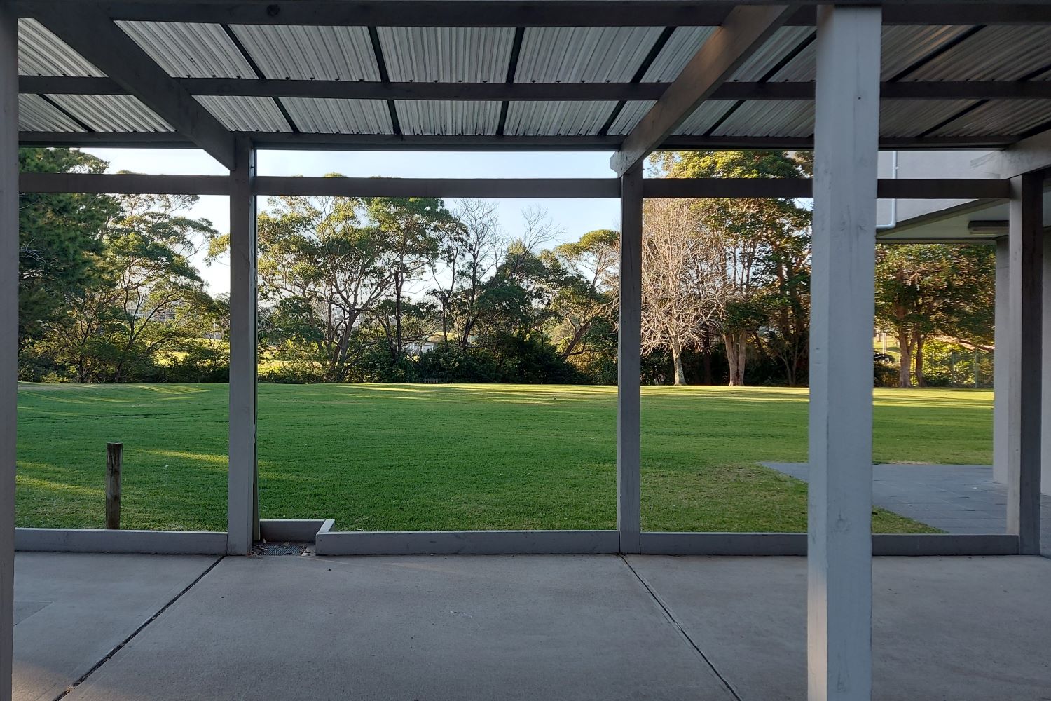 View from covered walkway at rear of building