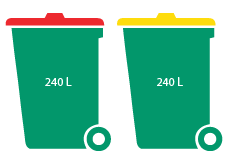 2D graphic of a large 240L red bin and a large 240L yellow bin