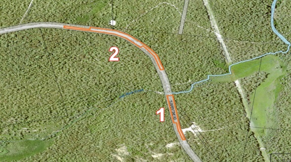 Map of Site 1 and 2 road repairs Turpentine Road