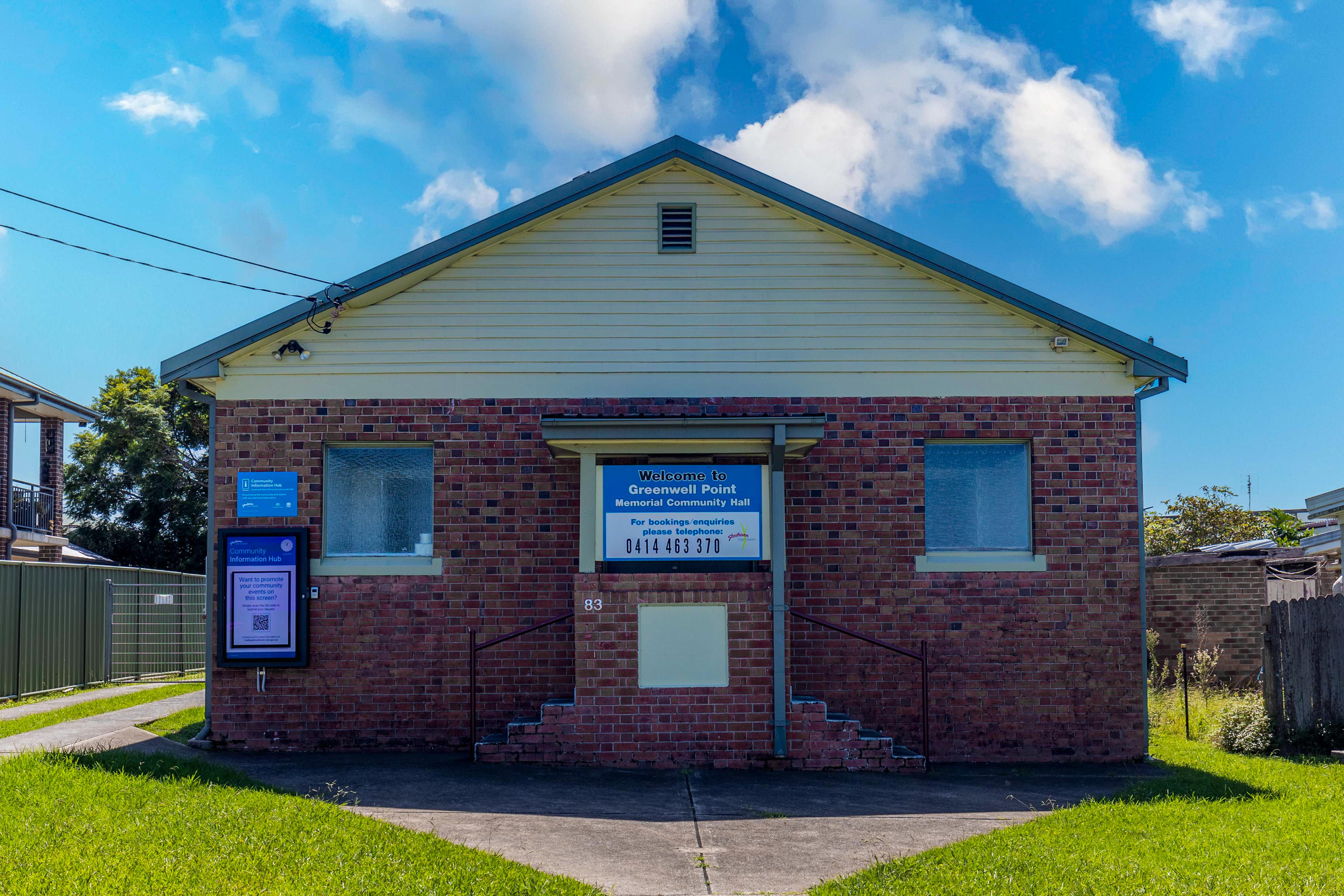 The front of the Greenwell Point Memorial Community Hall building.