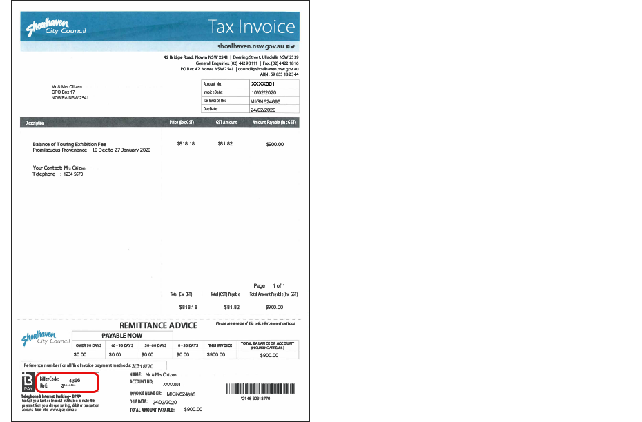 Shoalhaven City Council Tax Invoice